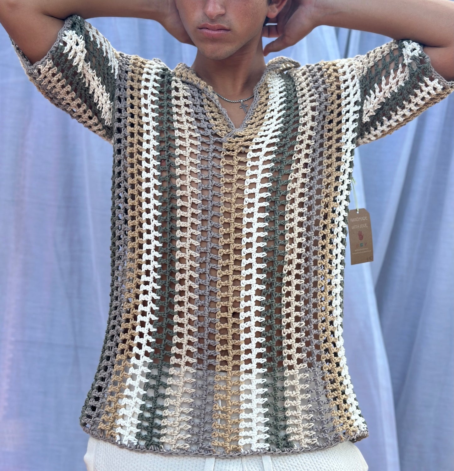 Crochet polo shirts for men. Handmade with 100% Cotton