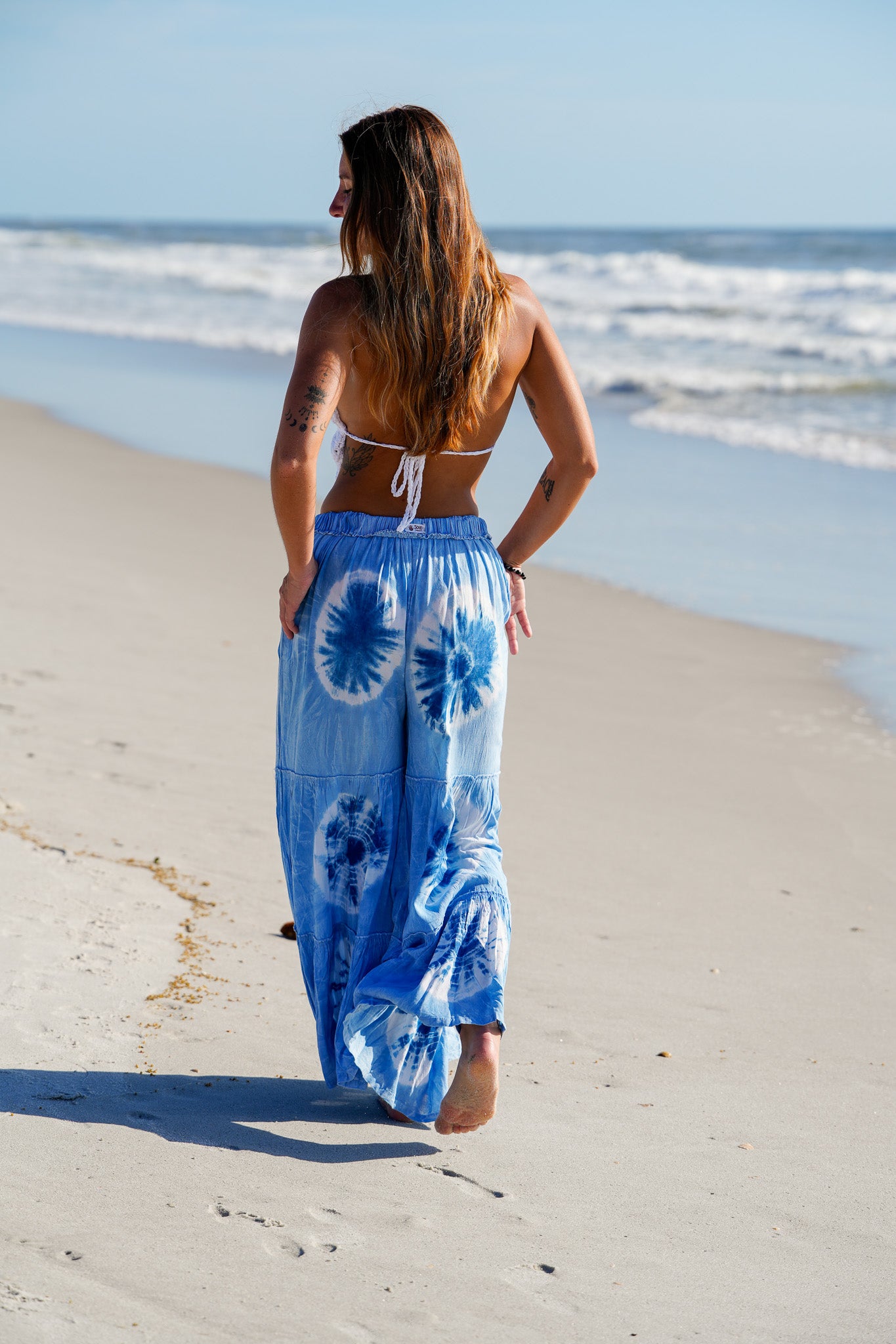 Solara Pants | 100% Cotton Flowy Tie Dye Denim Pants, Fold Over