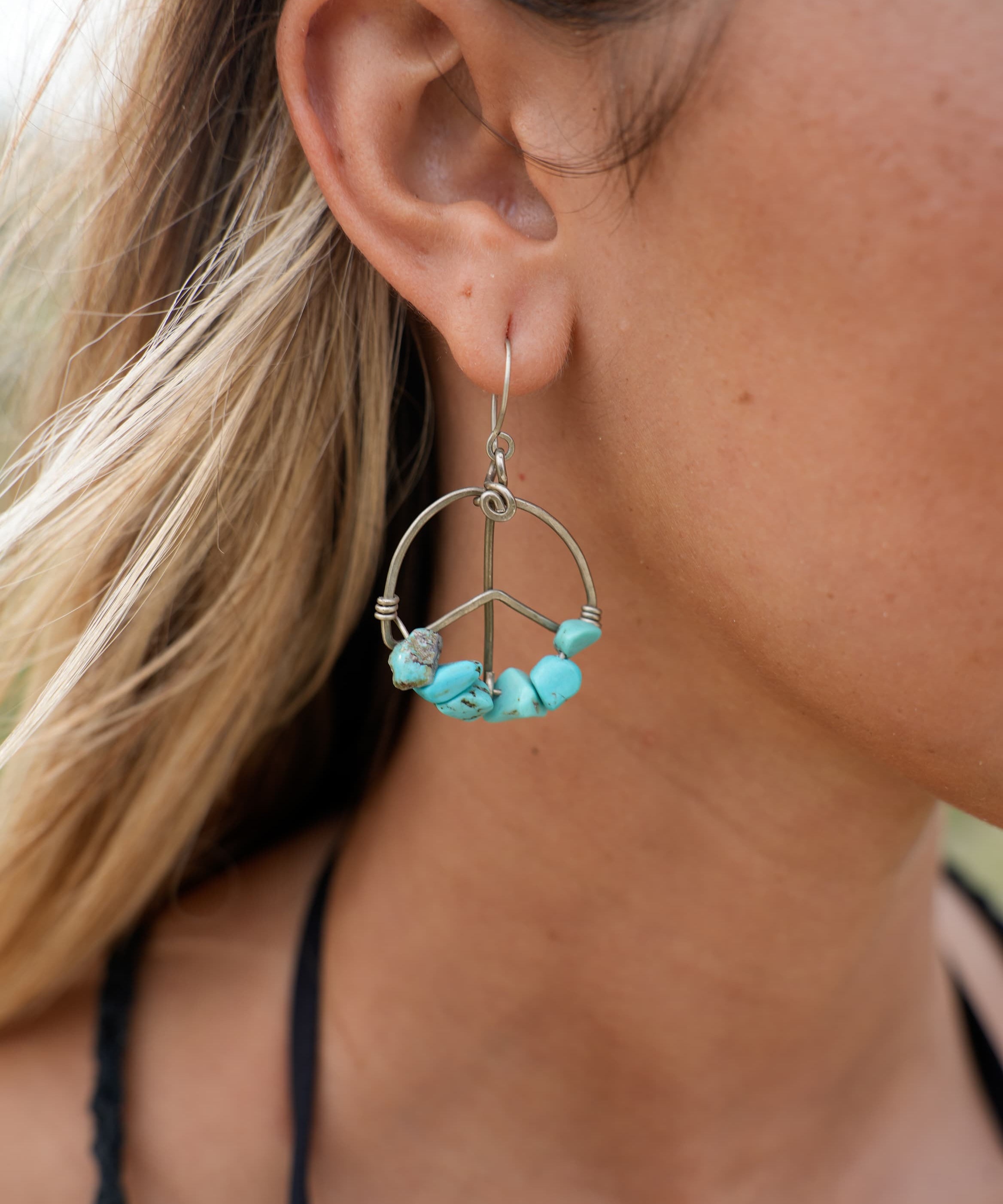 Peace Sign Earrings Alpaca Silver