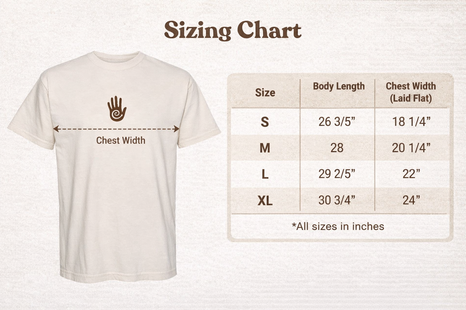 t shirt sizing chart Soho Bohemian hand logo tee