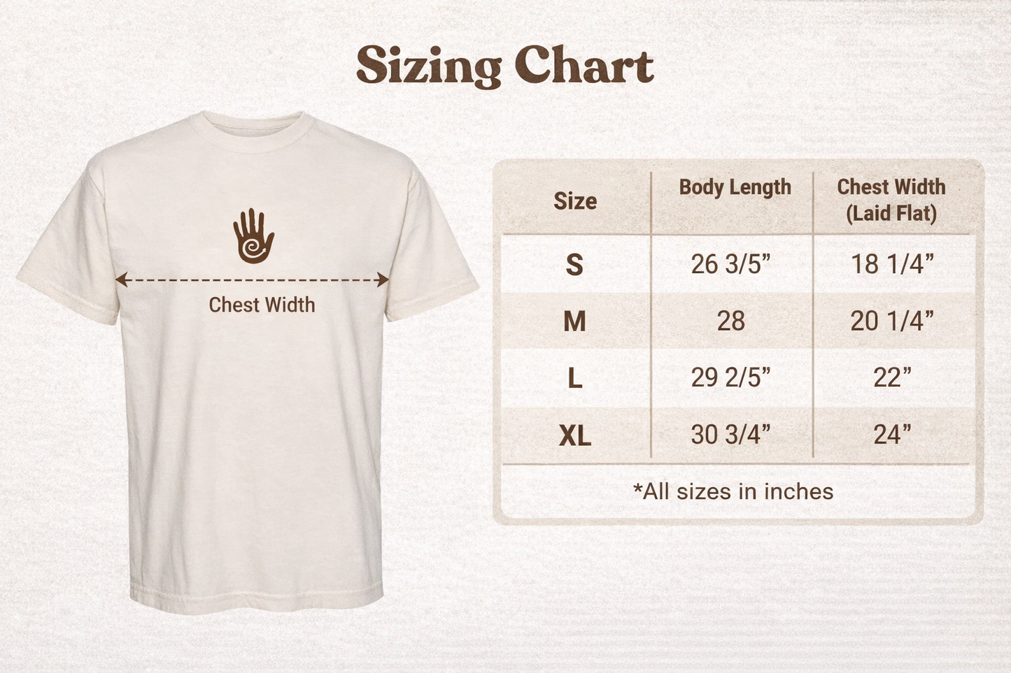 t shirt sizing chart Soho Bohemian hand logo tee
